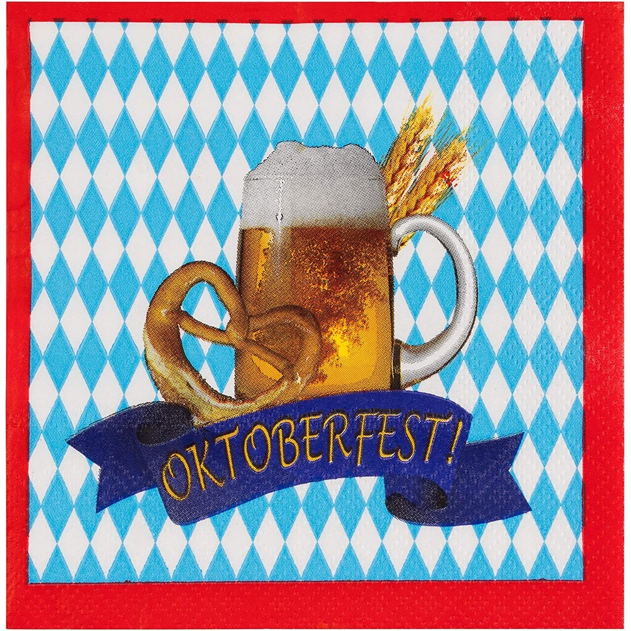 Oktoberfest Party Napkins, Bavarian Flag and Beer Design (5 Inches, 100 Pack)